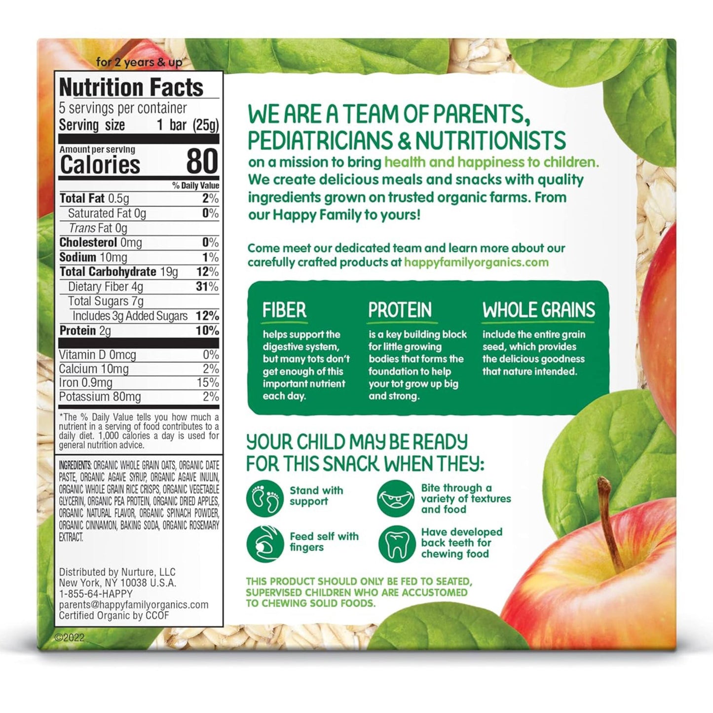 Happy Tot Fiber & Protein. Sabor manzana y espinacas
