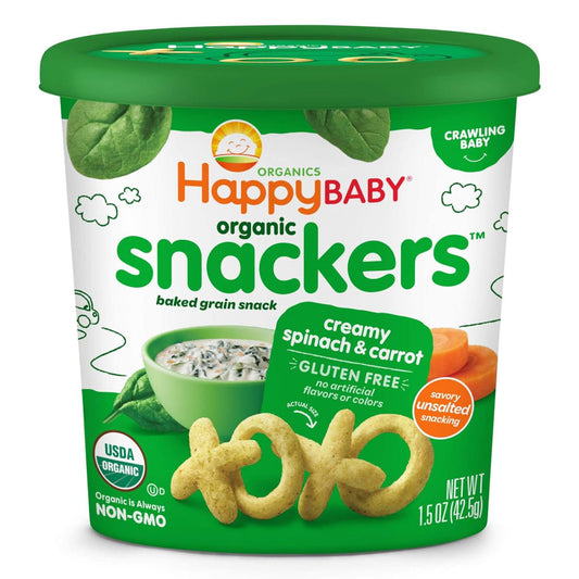 Happy Baby Organic Snackers. Sabor espinacas y zanahoria