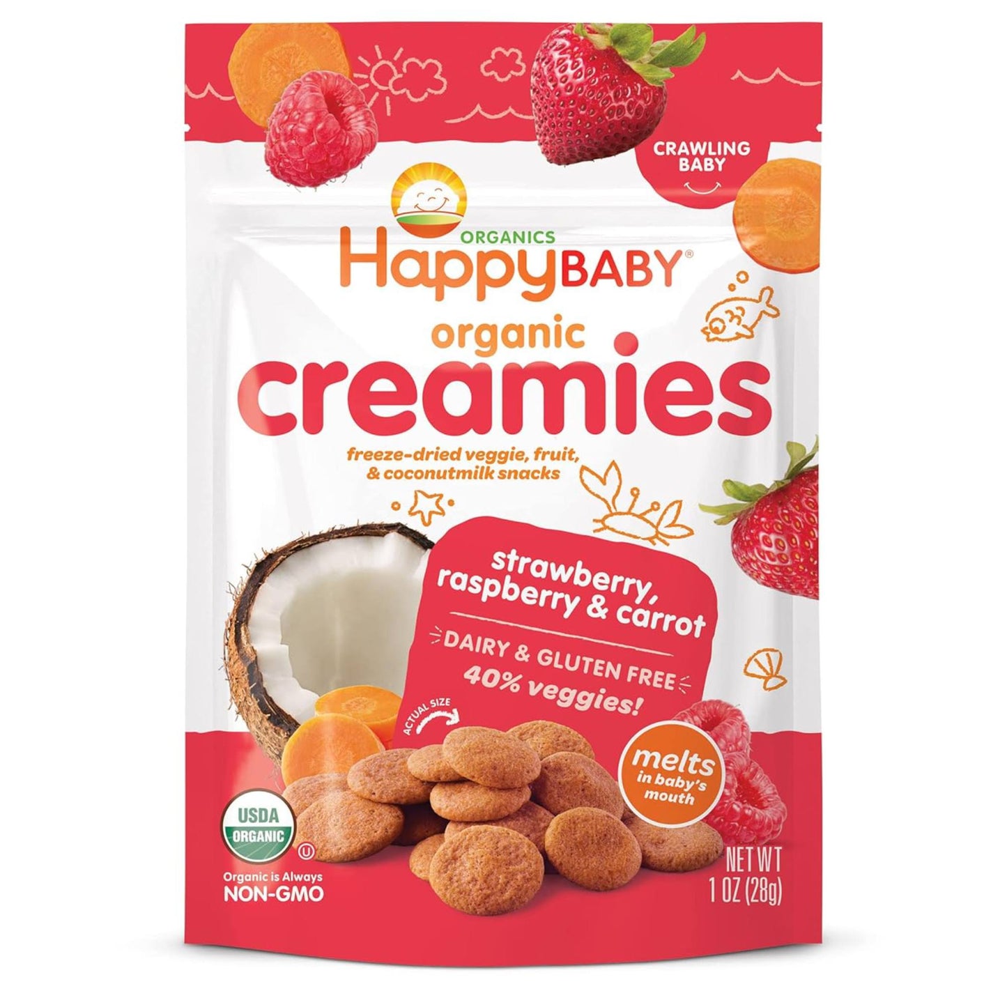 Happy Baby Organic Creamies. Sabor fresa frambuesa y zanahoria